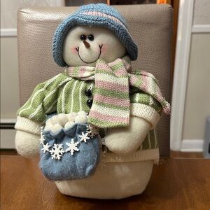 Festive Snowman Plush with Blue Hat and Scarf 12”